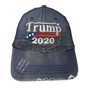 Trump 2020 Trucker Hat Blue One Size Adjustable Mesh Back Distressed Patriotic